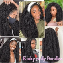 BINF Human Hair Bundles, Fluffy Curly, 1/3/4 Inch Jerry Curl Hair Bundles, Unprocessed, 28/30 Inch Natural Wave Double Layer Human Hair Extensions, Suitable For Girls, Perfect DIY Hairstyle - Natural Black - View 6