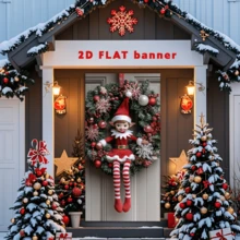 2D flaches Weihnachts-Feentür-Schild - Moderne Polyester-Kranz-Dekoration, Innen- und Außen-Weihnachtsdekoration, geeignet als Fotorequisite und Partyzubehör