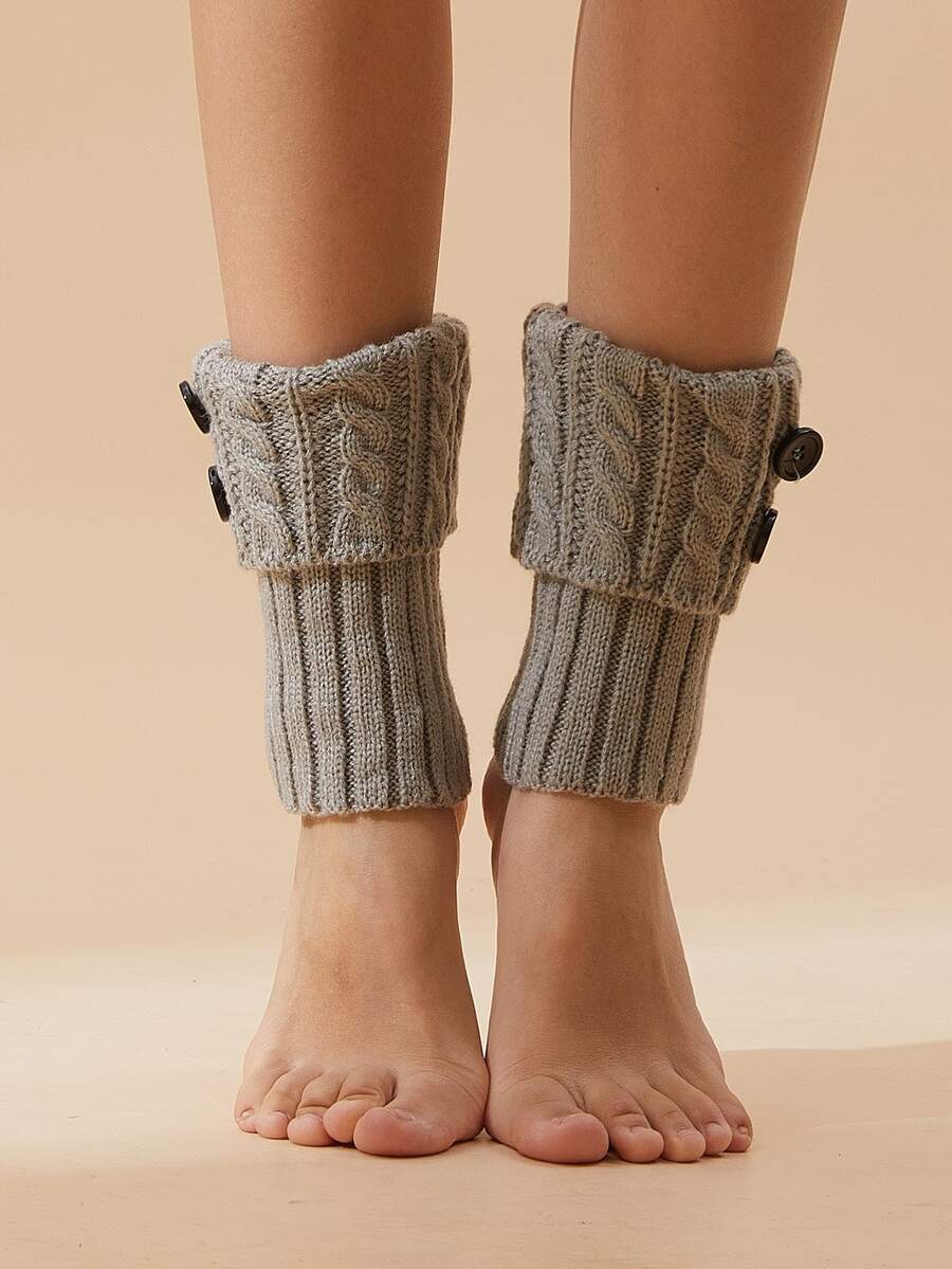 1 par de cubrecalzas de punto con botones para mujer, calentadores de piernas de moda