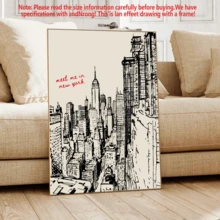 1 件，带画框的画布，纽约市海报，复古黑白纽约素描印刷品，纽约市海报，市中心女孩墙面艺术，时尚宿舍装饰，家居装饰，墙面艺术，海报，带画框的墙面艺术，房间装饰，卧室装饰，墙面装饰，浴室装饰，客厅装饰，办公室装饰 - 彩色 - 查看 1