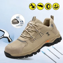 Botas industriales con puntera de acero para hombre, Antideslizantes y Resistentes, Athletic, Fitness, Sportswear, street style, workout outfit - Caqui - Ver 2