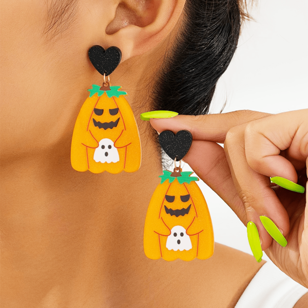 زوج من أقراط معلقة مصنوعة من مادة أكريليك عصرية وممتعة، مناسبة للاستخدام اليومي والمناسبات للنساء، رائعة كهدايا لعيد الهالوين