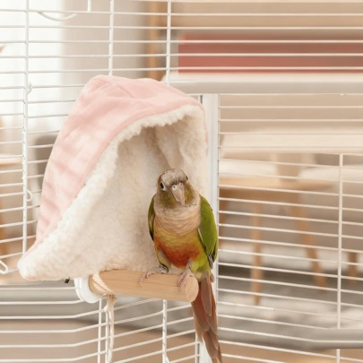 1 件鹦鹉防风保暖羊毛环绕式鸟巢床，舒适毛绒虎纹鸟披风悬挂式睡眠小屋，适合秋冬季鸟类（不含支架）