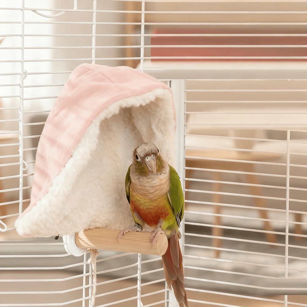 1 件鹦鹉防风保暖羊毛环绕式鸟巢床，舒适毛绒虎纹鸟披风悬挂式睡眠小屋，适合秋冬季鸟类（不含支架）