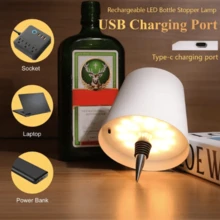 1 pieza Lámpara de botella táctil desmontable negra, lámpara de mesa recargable inalámbrica regulable de 3 colores, lámpara de botella regulable, luz LED inalámbrica a prueba de agua, adecuada para bar, restaurante y cualquier botella, decoración de fiesta, lámpara moderna, ligera, regulable, iluminación portátil