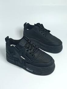 New Autumn Women's White Sneakers, Korean Style Versatile Casual Shoes, Student Platform Shoes, Black Leather Waterproof, College Style Athletic Shoes, Breathable Increase Height Running Shoes