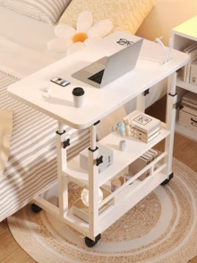 1 Set Restaurant Table & Chair, Movable Bedside Table, Simple Small Desk For Bedroom/Student/Dorm, Adjustable Height Slouchy Desk, Outdoor Table