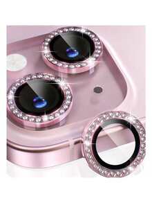 1 Set Shiny Diamond Camera Lens Protector Film, Suitable For IPhone 12/12 Mini/12 Pro/12 Pro Max, 13/13 Mini/13 Pro/13 Pro Max, 11/11 Pro/11 Pro Max, 14/14 Plus/14 Pro/14 Pro Max, 15/15 Plus/15 Pro/15 Pro Max, Rhinestone Decorated Camera Cover Tempered Glass Protector, Colorful Faux Diamond - Pink - View 18