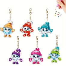 6 piezas Llaveros de arte de diamantes DIY, 4 estilos diferentes para elegir, patrón de muñeco de nieve de invierno, asimétrico de doble cara con rhinestones, efecto exquisito, colgante de mochila, decoración colgante de coche, juego de manualidades de mosaico, decoración de regalo de Navidad y cumpleaños