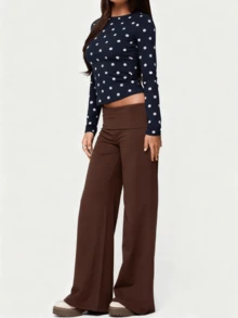 Polka Dot Tops For Women Y2K Long Short Sleeve Tee Crop Top Vintage Cute Slim Fit Crew Neck Shirt Going Out Streetwear - 藏蓝色 - 查看 4