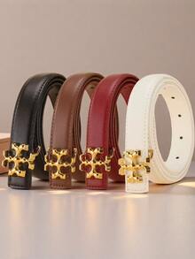 1件时尚女士腰带，采用优质皮革材质，配金色合金扣，可搭配裤子和裙子日常穿着。 - 米 - 查看 9
