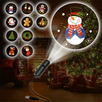 Proyector de luz LED de Navidad: 1 luz + 3/6/10 patrones de proyección navideños, rotación de 360°, alimentado por USB, crea un ambiente festivo, luz de decoración del hogar, luz nocturna portátil, adecuado para paredes, techos, dormitorios y mesas de noche