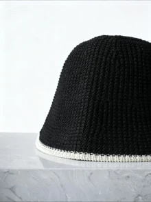 CHICVUE 1pc Women Contrast Trim Fashionable Bucket Hat For Daily Life Casual Winter Fall Winter Gifts - Black and White - View 3