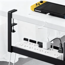 Under Desk Cable Management Tray, No Drill Metal Mesh Cable Organizer With Clips For Installation, 3-Slot Cable Tray With Desktop & Under Desk Wire Organizer, Adjustable Cable Management Rack For Home Office Standing Desk