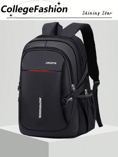 Minimalist Solid Color Backpack, Multifunctional College Style For Boys And Girls, Campus Backpack, Versatile Nylon Travel Backpack, Large Capacity, Letter Label Decoration, Simple Casual Schoolbag, New High School Student Large Capacity Schoolbag, Junior High School Backpack, Business Travel Casual Backpack, Schoolbag, Student Learning Supplies, College Student Back To School Backpack,