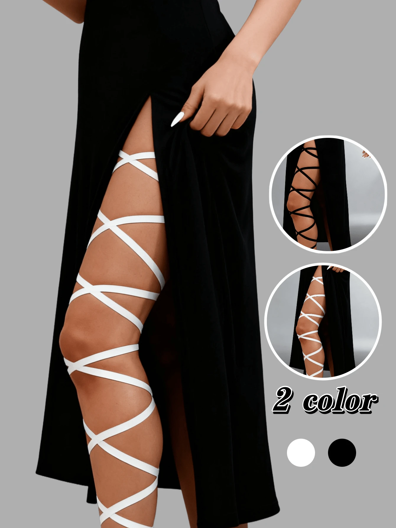 1 Pc Sexy Crisscross Elastic Strap Leg Chain, Personalized Multi-Layer Thigh Chain, Black Elastic Strap Leg Jewelry With Sexy Harajuku Style And Y2K Vibe - Multicolor - View 1