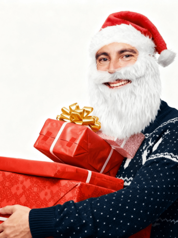 1 pieza Decoración navideña, Papá Noel con barba y gorro de Navidad, Suministros navideños