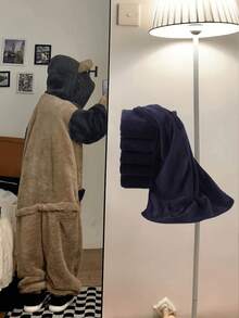 可爱卡通熊连帽卫衣，长袖拉链毛绒派对睡衣 COSPLAY 家居服，女士加厚抓绒保暖连帽衫，撞色毛绒，适合狂欢节、万圣节、音乐节、女士万圣节服装、万圣节连衣裙 - 彩色 - 查看 11