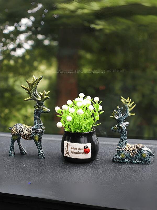 1/2pcs Reindeer Ornaments Set, Creative Bon Voyage Deer Decoration Gray Reindeer Doll, Desk, Home Decoration Craft Decoration Reindeer Figurines And Miniature Models, Suitable For Home, Room, Car, TV Cabinet, Entrance Ornaments, Christmas Gifts