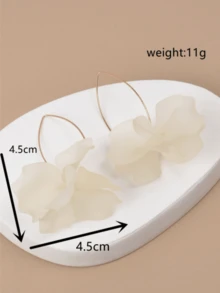 1 Pair New Fashionable Long Floral Dangle Earrings, Versatile & Suitable For Women, Beach & Holiday - Beige - View 5