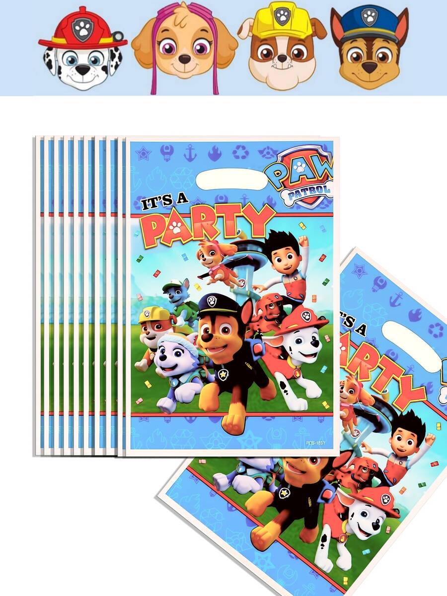 10/20/30 UNIDADES Bolsas de regalo de la fiesta de Paw Patrol, bolsas de plástico con tema para dulces y regalos de la fiesta de cumpleaños, decoración, suministros, regalos creativos de anime, caja de embalaje perfecta para decoración de fiesta y regalo sorpresa - Multicolor - Ver 1