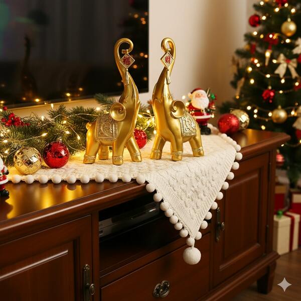 2pcs Gold Elephant Sculpture | Christmas Home Decor Accent | Durable Resin Material TV Cabinet Decor Gift. Fashionable Christmas Decoration: Exquisite Gold Elephant Pair Statues | Lucky Resin Figurines | Eye-Catching TV Stand/Entryway Decor (10cm*22.5cm)