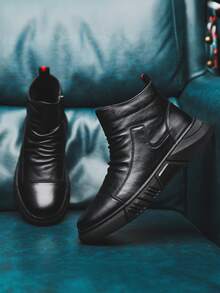 Botas de estilo británico botas negras cortas botas altas zapatos masculinos moda botas ligeras,Botas de montar de cuero de caña alta para hombre,High-top botas antideslizantes resistente al desgaste, cómodo casual transpirable suela gruesa botas de los hombres, de interior y al aire libre cuatro estaciones se puede usar Botas de hombre - Negro - Ver 7