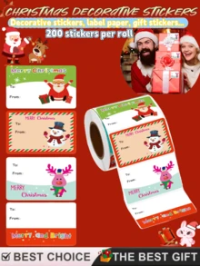 Christmas Sticker, 200 Sticker/Rolls, Christmas Holiday Sticker Labels, Waterproof Stickers, Waterproof Labels, Gift Stickers, Gift Packaging Supplies, Wrapping Paper, DIY Packaging, Suitable. Flower Wrapping Paper, Party Supplies, Flower Shop Supplies, DIY, Weddings, Anniversaries, Birthdays, Flower Shops, Birthday Gifts, Proposals, Christmas Gifts, Halloween, Christmas, Back-To-School Season, Thanksgiving, Mother's Day, Father's Day