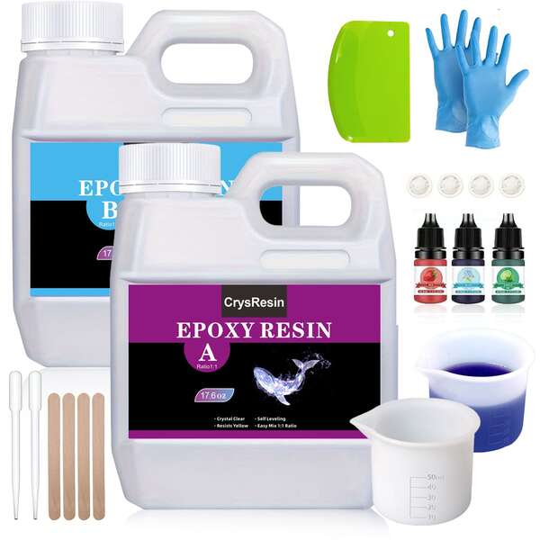 8.8oz/17.6oz/35oz Adjustable Color Epoxy Resin Kit, Bubble-Free Art Resin, High Gloss Fast Curing Epoxy Resin For Jewelry Making, River Table DIY, Dried Flower Specimen, Artistic Wood Painting