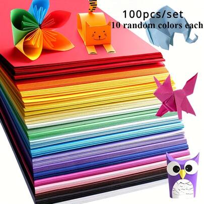 100pcs Colorful Children's Craft Paper Set, 10 Different Random Colors, Suitable For Origami, Crafts, Office Supplies, Scrapbooking, Sewing, Notes, Gift Making, Paper Art Tools, Valentine's Day, Back To School Gifts, Holiday Gifts