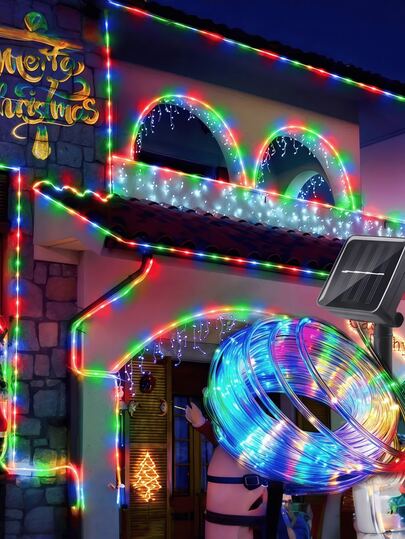 (50/100/200/300 LED) Solar Powered LED Tube Lights, Upgraded Tube Lights, 8 Modes Color Flashing Effects, 300 LEDs-50 LEDs Night Light Solar Powered LED Tube Lights | Transparent Tube Lights, Wrapped Around Wooden Stakes For Decoration, Flexible Solar String Lights | Multiple Color Options | Durable Material | Ideal For Weddings And Outdoor Decor