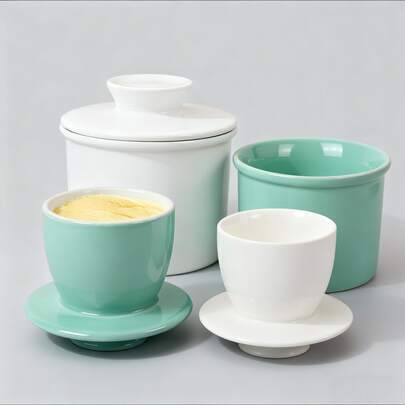 Airtight Vintage French Ceramic Butter Jar - Water Seal Design With Lid | Easy To Clean For Kitchen Countertop Daily Family Use