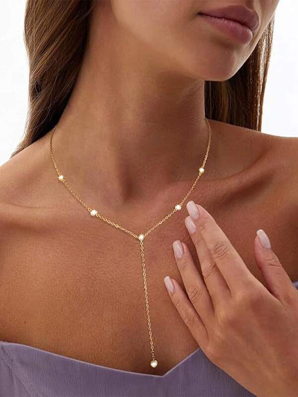 1 Stück minimalistischer Stil diamantbesetzter goldener Y-förmiger Halskette, charmanter und funkelnder mehrfarbiger Diamant-Goldkette für Mädchen, eleganter und klassischer Partyschmuck für Frauen, geeignet für Frauen das ganze Jahr über zu tragen, Geschenk für gute Freunde und Familie