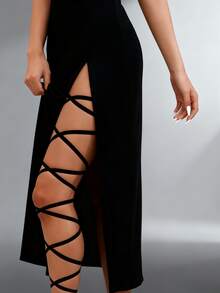 1 Pc Sexy Crisscross Elastic Strap Leg Chain, Personalized Multi-Layer Thigh Chain, Black Elastic Strap Leg Jewelry With Sexy Harajuku Style And Y2K Vibe - Multicolor - View 6