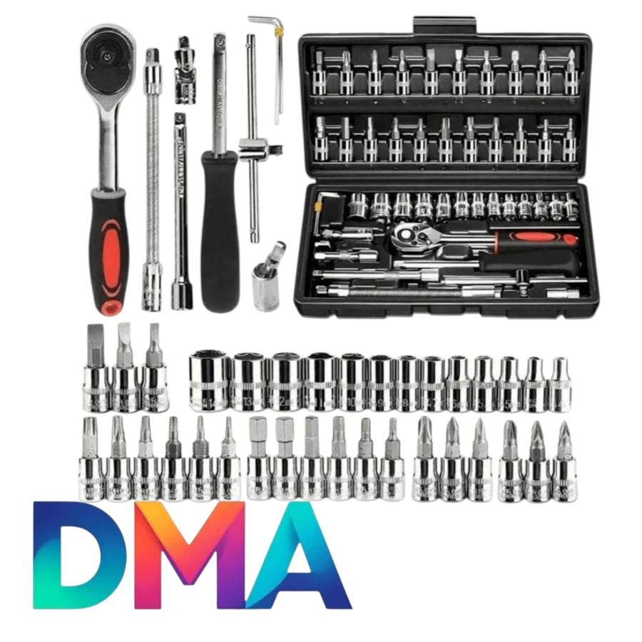 Juego de dados,AVEDISTANTE juego de llaves de vaso de 46 piezas de 1/4" ,Juego de llaves de carraca con juego de llaves de vaso de broca métricas y extensiones para reparación de automóviles y hogar con caja de almacenamiento - Multicolor - Ver 1