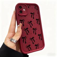 1 件黑星蝴蝶结，适合女孩的可爱简约蝴蝶结，哑光黑色镜片框架阶梯式设计柔软保护手机壳，兼容 OPPO/VIVO//HONOR/Apple/REALME// - 酒紅色 - 查看 4