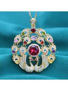 قلادة معلقة مطلية بالذهب عيار 18 قيراط فاخرة ورقيقة مزينة بأحجار الزركونيا متعددة الألوان بتصميم طائر الفينيق - مثالية كهدية لحفلات الزفاف وعيد الحب