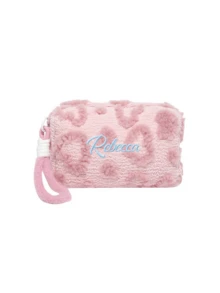 定制刺绣名字心形拉链化妆包 - 旅行、护肤和化妆品收纳的理想之选 | 柔软面料，护肤和化妆品收纳袋，可手洗，无需干洗，旅行必备包 | 人造毛皮化妆包 - 彩色 - 查看 14