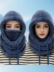 1pc Winter Fleece Balaclava Ski Mask - Elastic Drawstring Closure, Warm Face Mask, Polyester Knit Full Head & Neck Warmer, Lightweight Warm Balaclava For Cycling Skiing Outdoor Sports, Winter Warm Fuzzy Hat - Lightweight Warm Pullover Hat With Elastic Drawstring, Unisex, Lightweight, Washable, Balaclava - Multicolor - View 3