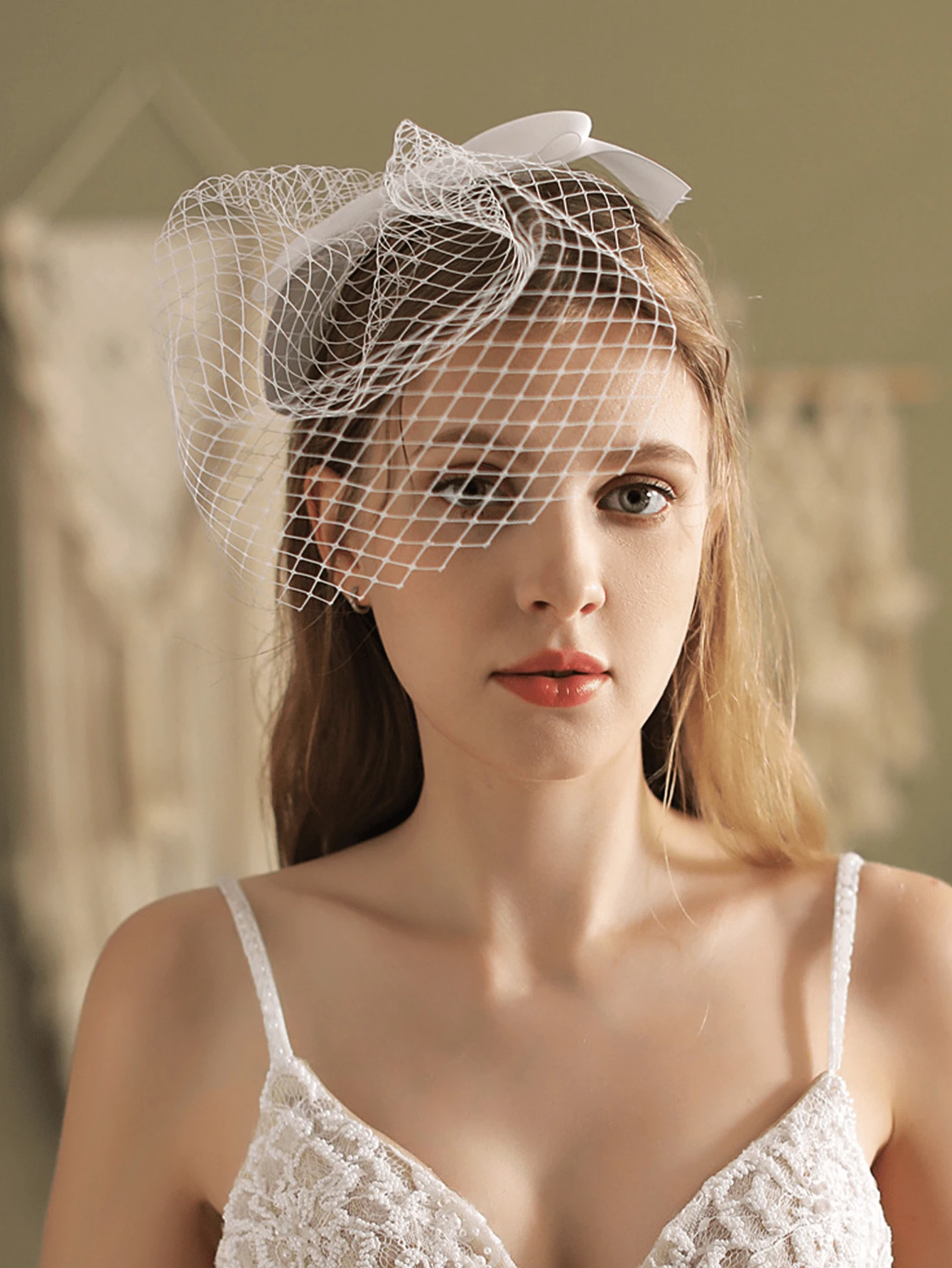Versatile Bowknot Bridal Veil, Minimalist European Style Large Mesh Veil For Wedding, Photoshoot, Evening Party, Daily Wear