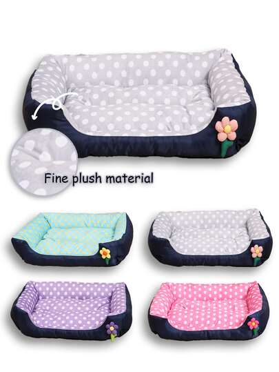LANGXINGCS 1pc LANGXINGCS Winter Warm Square Dog/Cat Bed, Polka Dot Floral Pattern, Machine Washable, Waterproof, Suitable For Medium/Small Pets
