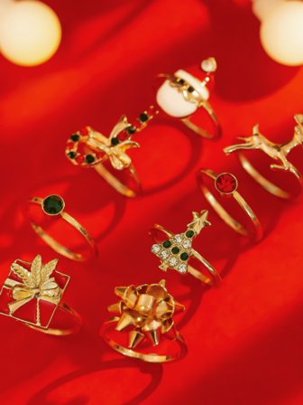 6/8 piezas Anillos de Goteo de Aleación Navideños, Lindos Anillos de Goteo de Renos y Árboles de Navidad de Dibujos Animados, Conjunto de Joyas de Regalo de Aniversario Navideño, Anillos Ajustables, Adecuados para Fiestas de Navidad, Banquetes, Reuniones y Ocasiones de Citas.