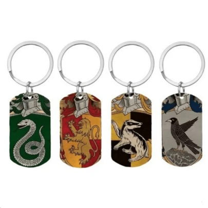 1pc/3pcs Harry Potter 4 Houses Printed Stainless Steel Keychain, Official Movie Peripheral, Vibrant Gryffindor/Slytherin/Ravenclaw/Hufflepuff Designs, Rust-Proof & Durable Metal Craft, Equipped With Sturdy Key Ring & Lobster Claw Clasp, Perfect For Backpacks/Car Keys/Handbags, Ideal Accessory For Potterheads, Great Gift For Wizarding World Fans