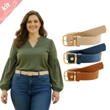 Kit 3 Cintos Feminino Fivela Prata da Moda Blogueira do Slim ao Plus Size - Lua - BG+CAR+PT - Visão 6