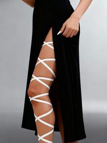 1 Pc Sexy Crisscross Elastic Strap Leg Chain, Personalized Multi-Layer Thigh Chain, Black Elastic Strap Leg Jewelry With Sexy Harajuku Style And Y2K Vibe - Multicolor - View 7