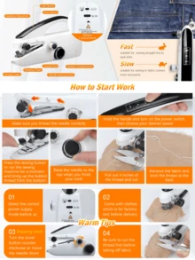 圣诞便携式手持缝纫机，配件齐全，轻巧有趣，快速便捷，节省空间，缝纫方便快捷，适用于2毫米以内薄面料的快速缝纫，可用于制作靠垫、窗帘、服装、工艺品、可爱的万圣节糖果袋，也适合旅行、家居和DIY项目。