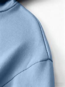 Camvyn 男士休闲卡通图案落肩宽松连帽衫，秋季款，长袖上衣 - 淺藍色 - 查看 5