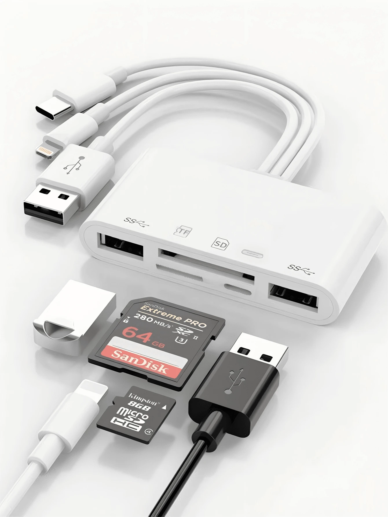 huaxunyuan 5-in-1 Speicherkartenleser für Kamera & Handys | USB OTG-Adapter, TF/SD-Kartenleser | Handyzubehör mit Micro-SD-Slots | Universal für USB C/USB A-Geräte | Unterstützt SD/SDHC/SDXC/Micro SD/MMC | Digitalkamera-Zubehör | Micro-SD-Kartenleser mit Lade-Funktion für Telefon/Tablet