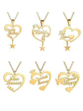 Personalized Heart-Shaped Pendant Necklace With Butterfly And Star Decorations, 18K Gold-Plated Stainless Steel Bohemian Style Elegant Jewelry, Suitable For Birthdays, Valentine's Day, Christmas, Anniversaries And Casual Wear, Customized Name Gifts, Luxurious Design, Fashionable Collectible Jewelry, Suitable For Daily And Special Occasions, 6 Styles To Choose From