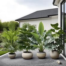 4件套人造大型植物组合 - 包含多种叶片，适合户外使用 - 宽叶热带雨林装饰，圣诞棕榈树，四季皆宜的室内/室外盆栽植物，适用于婚礼、办公室、酒店、花园、摄影、北欧风格仿真树、圣诞节、感恩节、装饰、落地式、绿叶、抗紫外线、低维护摄影道具 - 綠色 - 查看 9